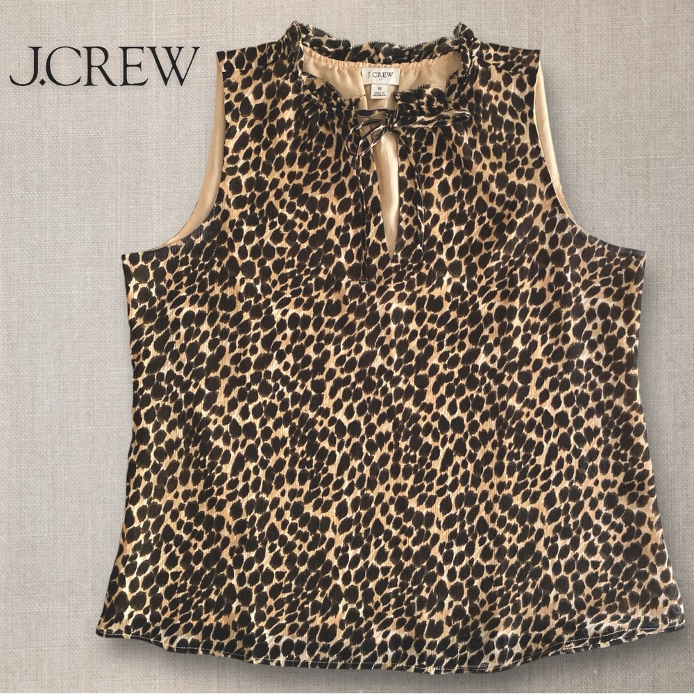 J.Crew Leopard Ruffle Tie Neck Sleeveless Top Lined In Lightweight Fabric‎